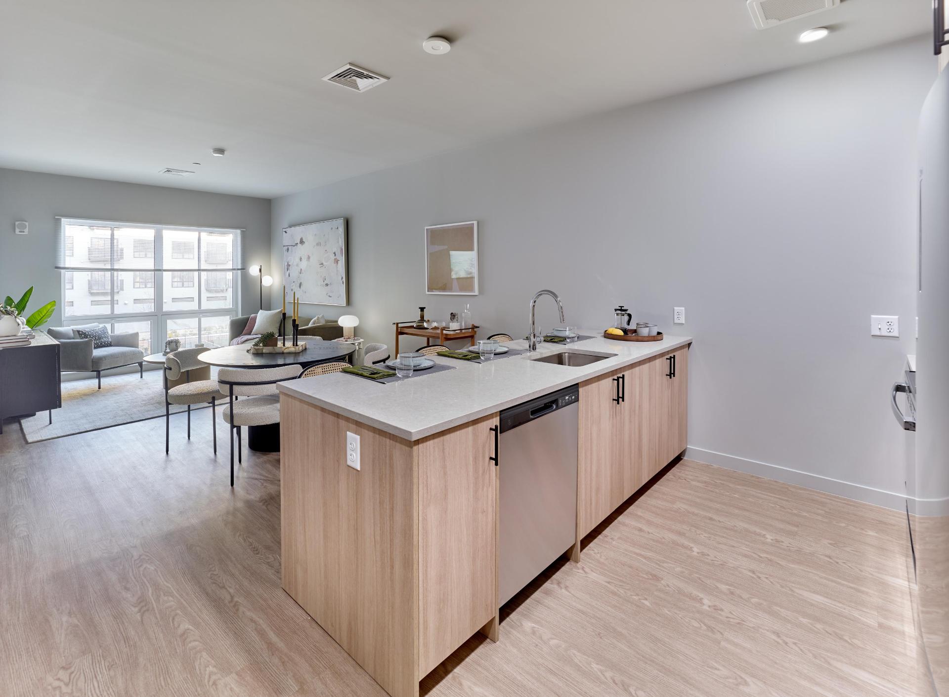The Winston open-concept apartment living area - New Haven, CT
